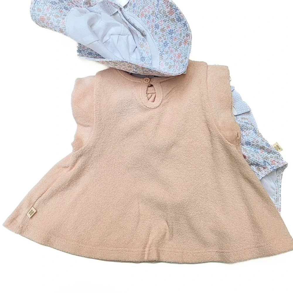 NWT‎ Huggies Baby Girl 3M Floral Swimsuit Cover Up Sun Hat 3Pc Set UPF 50+